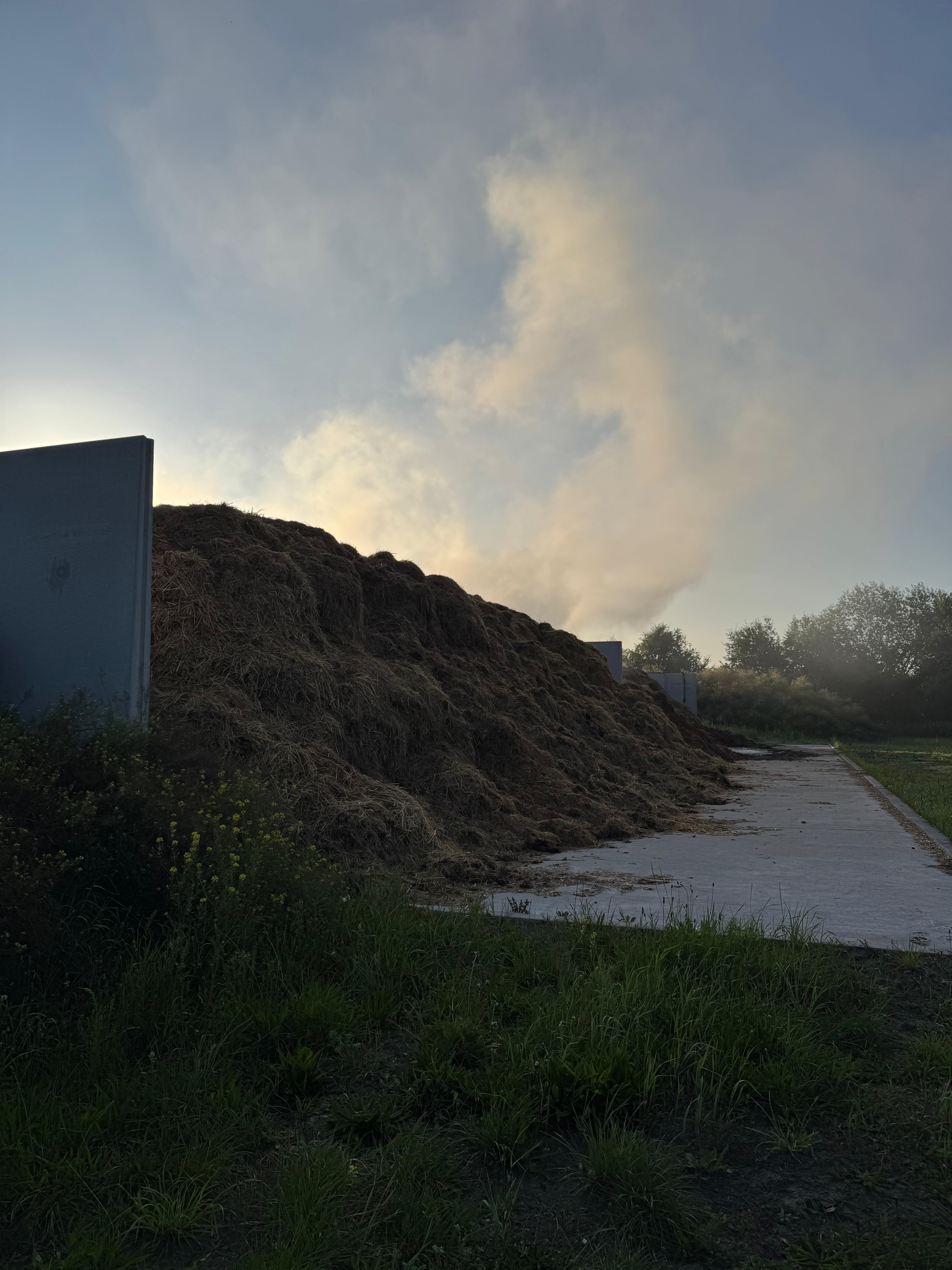 brennender Misthaufen eines landwirtschaftlichen Betriebes in Neustadt (Dosse). 